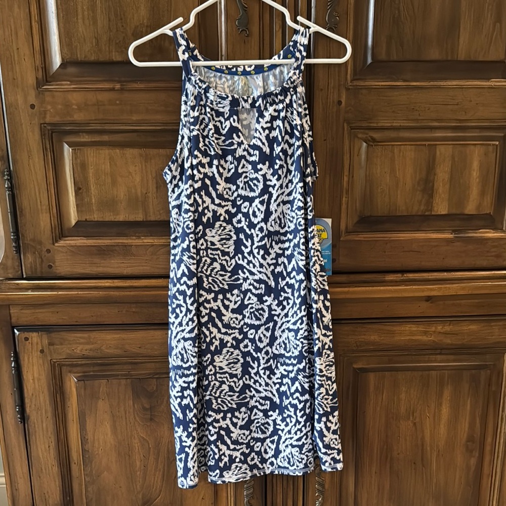 Banana Boat Navy and White Printed Sleeveless UPF 50 Dress - Large - NWT